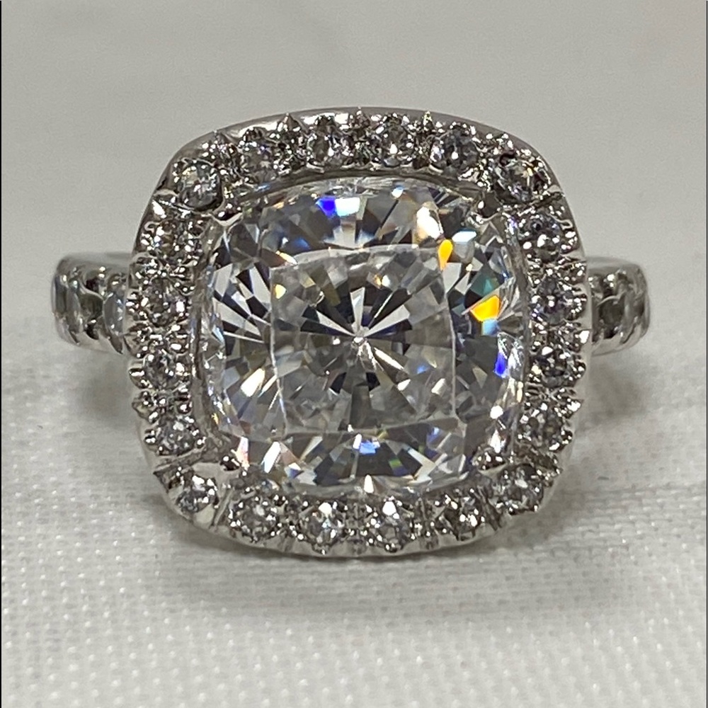 Sterling silver/ CZ cushion cut Halo ring